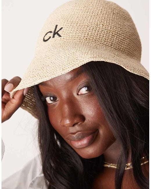 Calvin Klein Brown Calvin Klein Logo Straw Bucket Hat