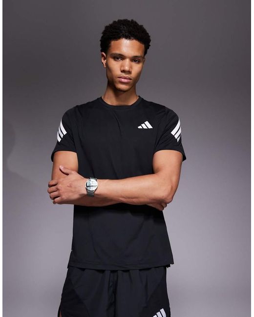Adidas Originals Black Adidas Running 365 T-shirt With 3 Stripe Arm for men