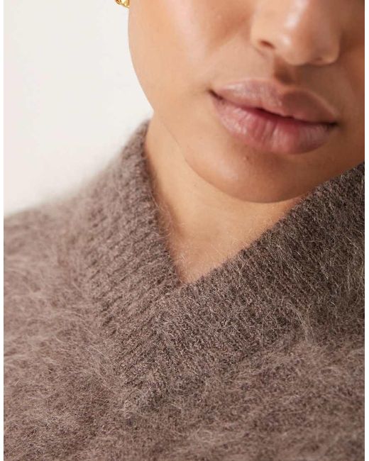 ASOS Brown Asos Design Curve Premium Mohair Wide Sleeve Jumper With V Neck