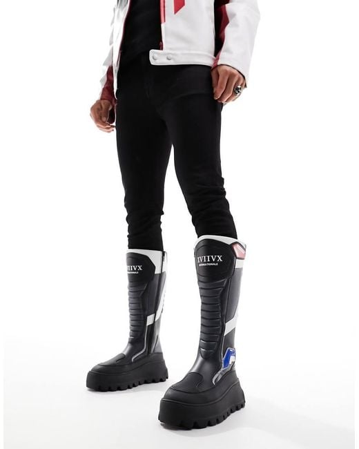 ASOS Black Chunky Knee High Biker Boots With Motocross Details for men