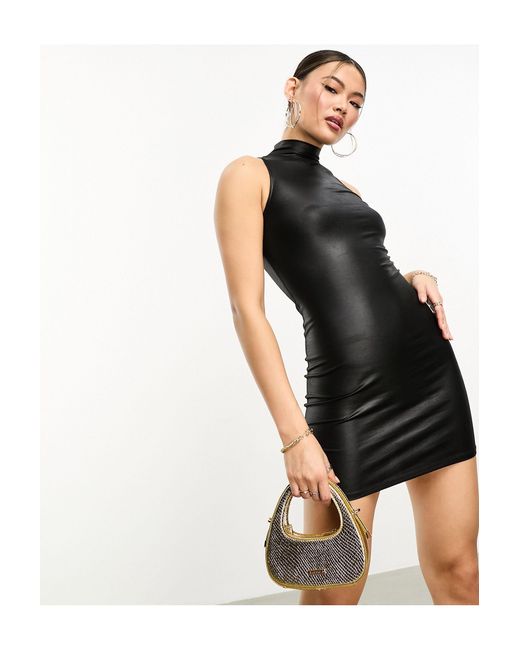 In The Style Black Exclusive High Neck Leather Look Mini Dress
