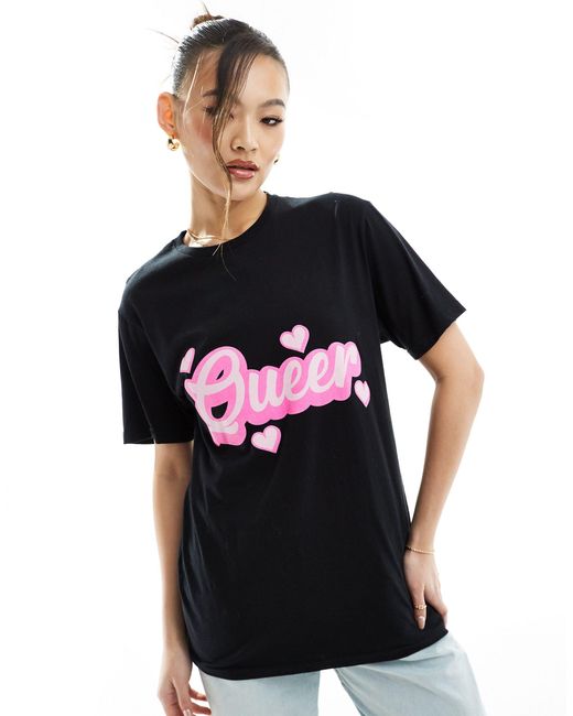 In The Style Black Queer Slogan T-shirt