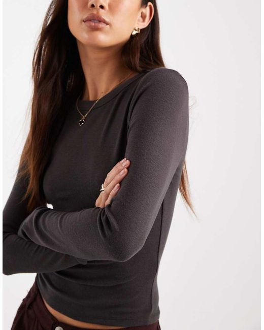 ASOS Brown Soft Long Sleeve Shrunken Tee