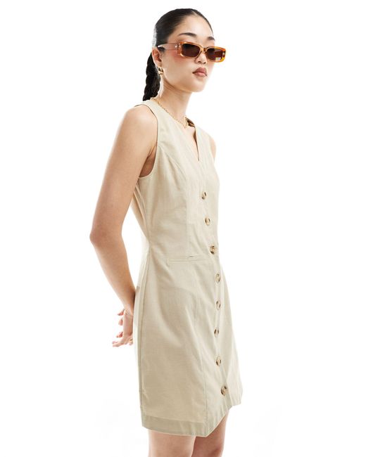 ASOS Natural Mini Button Through Linen Waistcoat Dress