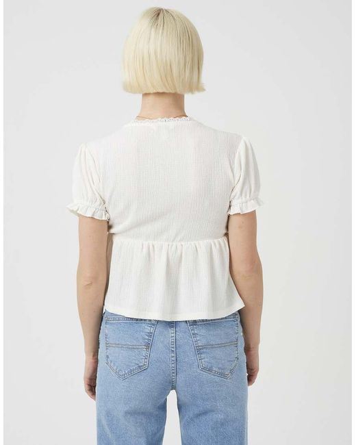 Brave Soul White Bow Detail V-Neck Short Sleeve Top