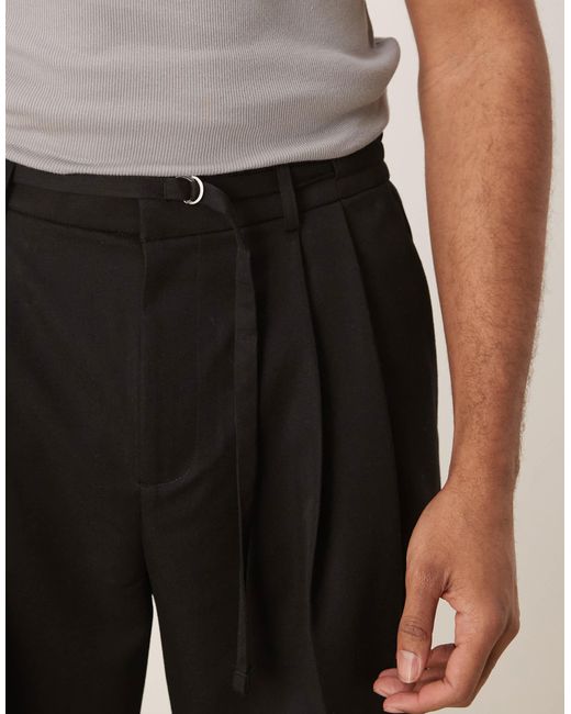 ASOS Natural Smart Wide Leg Trousers With Thin Belt And Double Pleats for men