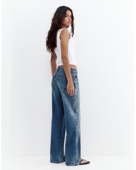 Pull&Bear Blue Straight-leg Jeans With Studs
