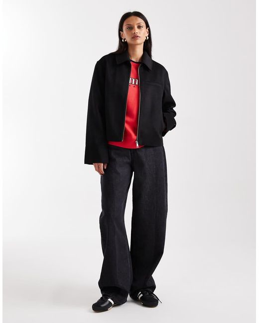Tommy Hilfiger Black Zip Front Wool Collared Jacket