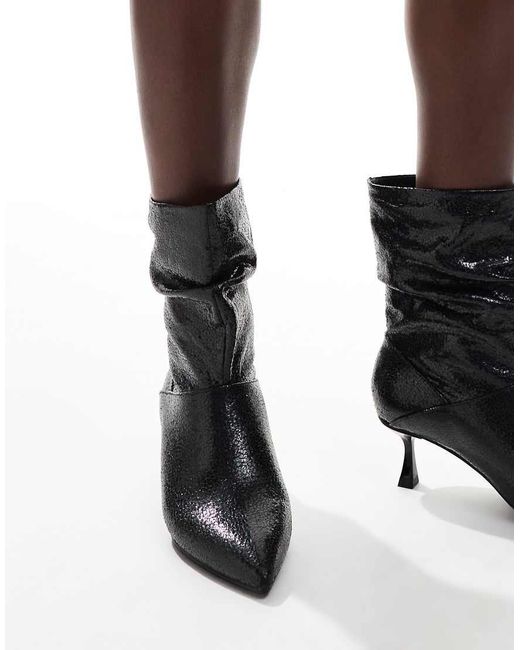 London Rebel Black Whitney Slouchy Kitten Heel Boots