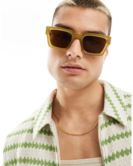 ASOS Green Square Sunglasses for men