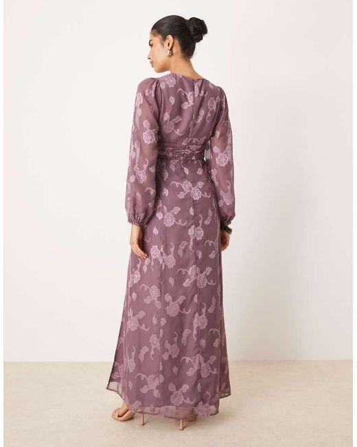 Maya Pink Floral Jacquard Long Sleeve Maxi Dress