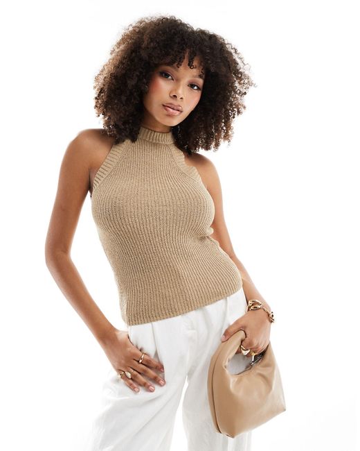Pimkie White Knitted Racerneck Top