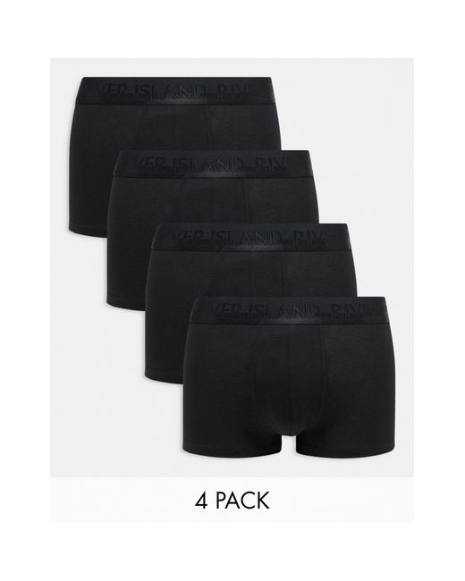 River Island Black 4 Pack Cotton Stretch Trunks for men