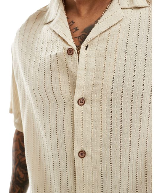 Camisa color extragrande a rayas texturizadas ASOS de hombre de color Brown