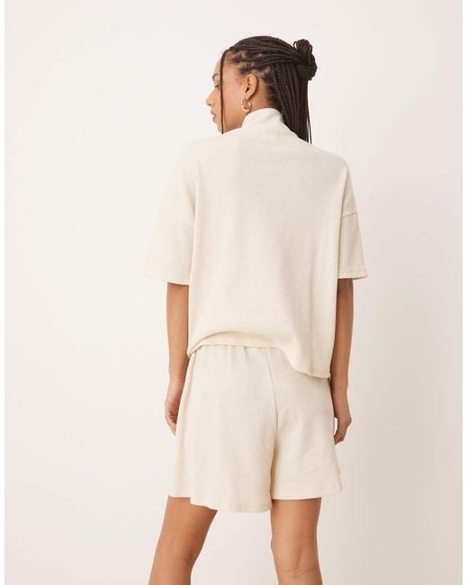 Vila Shorts Van Wafelstof Met Hoge Taille in het Natural