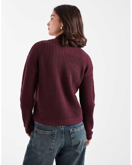Brave Soul Red Fisherman Knit Cardigan With Gold Buttons And Pocket Detail