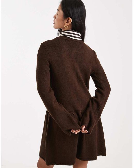 Vero Moda Brown Soft Knitted Button Front Mini Dress