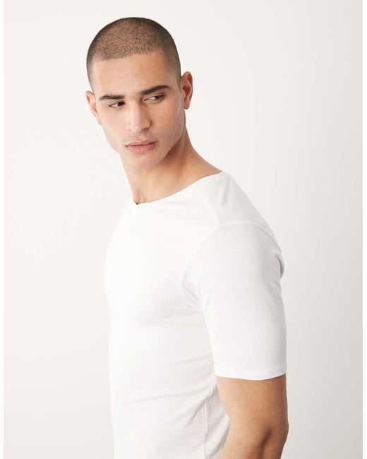 River Island White V Neck Muscle Fit T-shirt for men