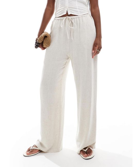 Miss Selfridge White Linen Blend Drawstring Waist Wide Leg Trousers