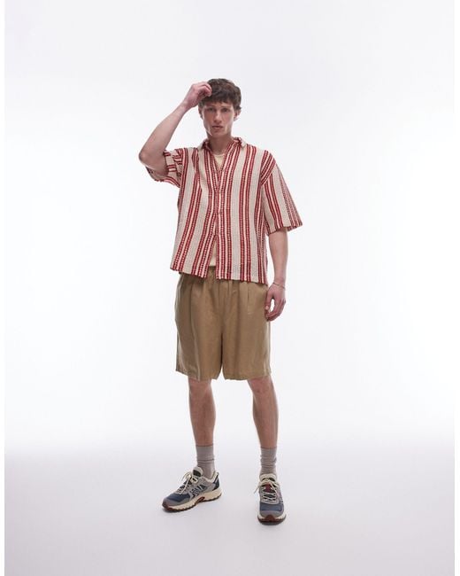 Topman Pink Short Sleeve Relaxed Striped Crochet Shirt for men