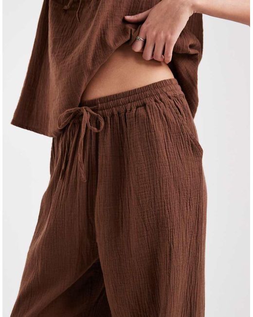 ONLY Brown Wide Leg Cheesecloth Pants