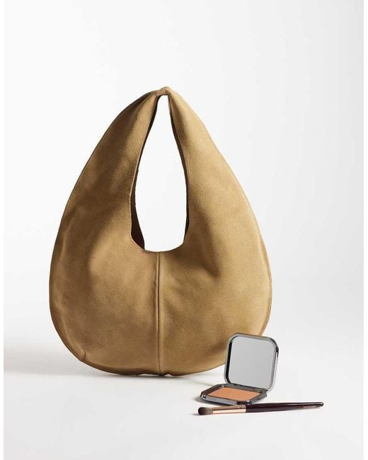 Mango Natural 100% Suede Sack Shoulder Bag