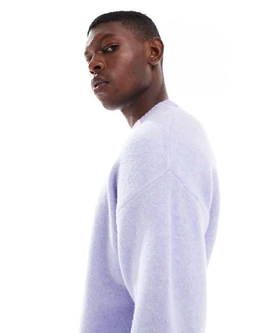 Jack & Jones Purple Oversized Fluffy Crew Neck Jumper for men