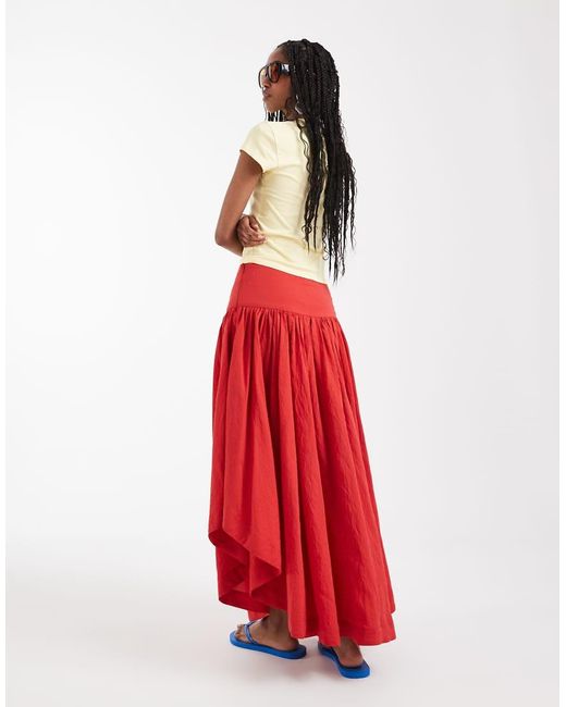 ASOS Red Dropped Waist Hitched Asymmetric Skirt