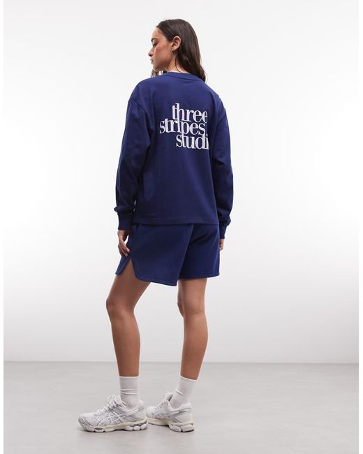 Adidas Originals Blue Three Stripes Studios Long Sleeve Top