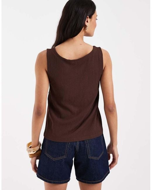 Pieces Brown Tie Front Reversible Textured Top