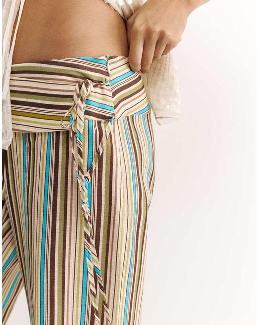 Pull&Bear Natural Striped Tie-Waist Trousers
