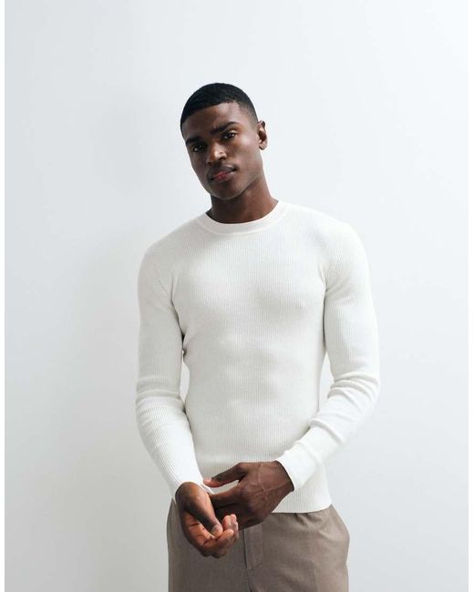 ASOS White Essentials Micro Rib Muscle Fit Lightweight Knit Sweater for men