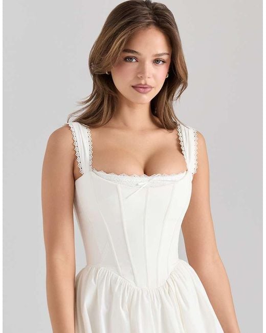 House Of Cb White Amara Stretch Cotton Corset Midi Dress