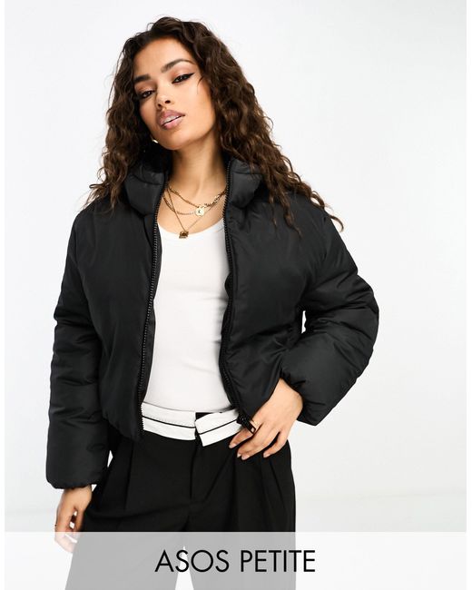 Asos design petite - veste matelassée courte à capuche ASOS en coloris Noir  | Lyst