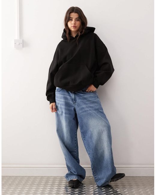 Weekday Black Oversized Heavyweight Jersey Hoodie