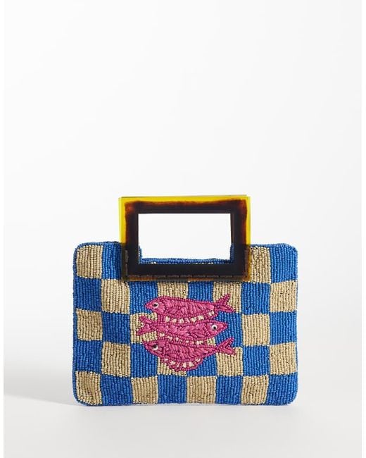 ASOS Blue Beaded Fish Resin Handle Clutch Bag