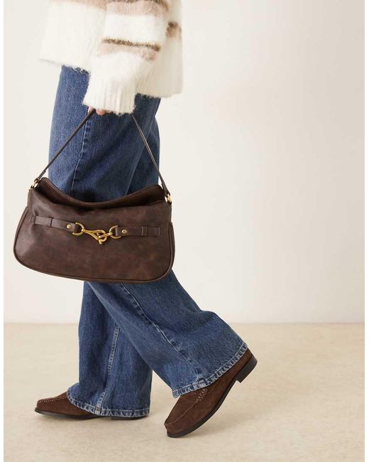 ASOS Brown Fold Over Flap Shoulder Bag With Hardware Detail