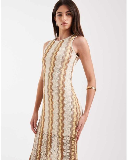 Vero Moda Natural Sheer Lined Crochet Sleeveless Midi Dress