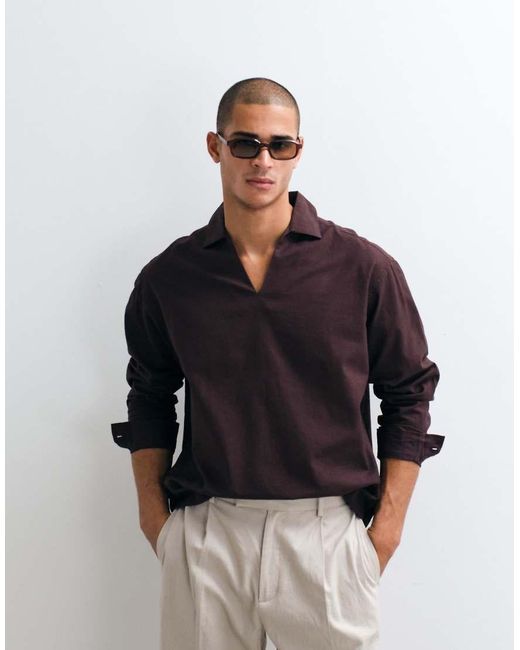 ASOS Purple Oversized Overhead Shirt With Linen for men