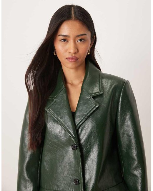 Mango Green Faux Leather Pea Coat