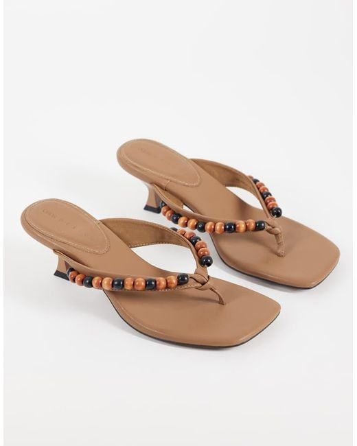 ASOS White Havana Beaded Toe Thong Kitten Heel Sandals