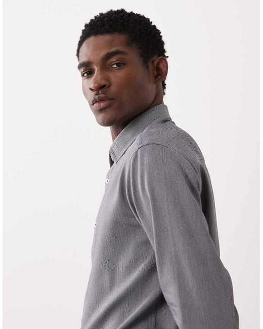 ASOS Gray Smart Slim Herringbone Shirt for men