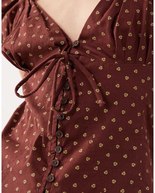 Free People Brown Polka Dot Printed Blouse