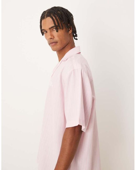 Camicia Oversize A Righe Rosa E Bianco Con Rever E Ricamo di ASOS in White da Uomo