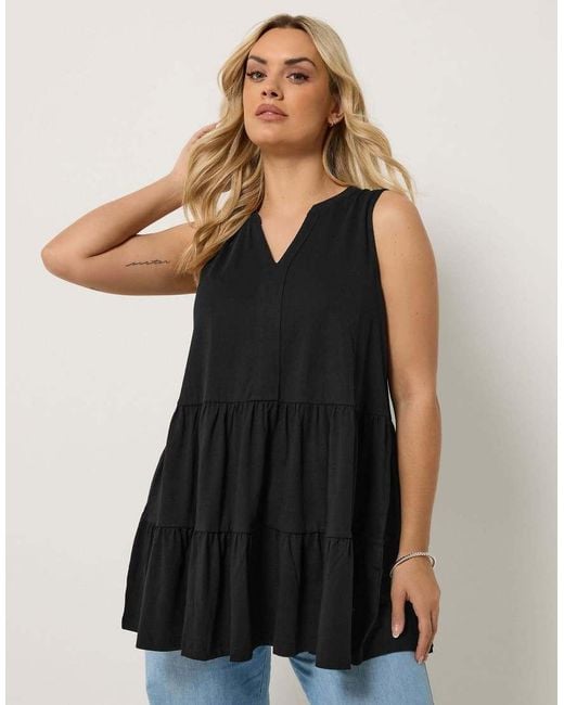 Yours Clothing Black Tiered Vest Top