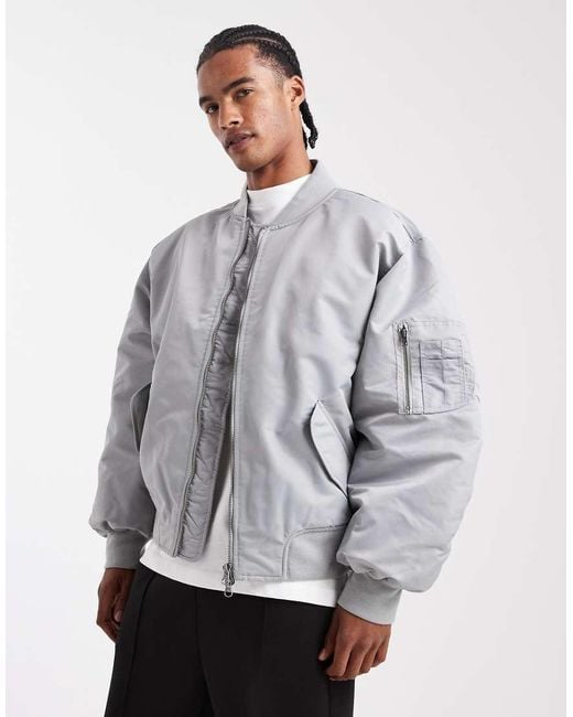 ASOS Gray Oversized Bomber Jacket for men