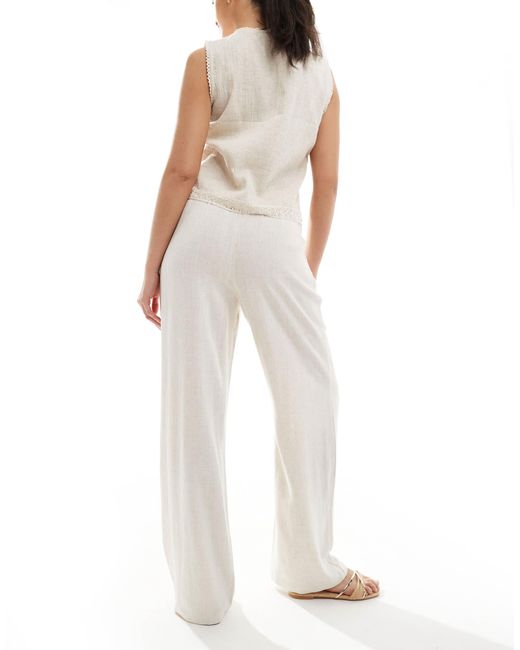 ONLY White Pull Up Linen Trousers
