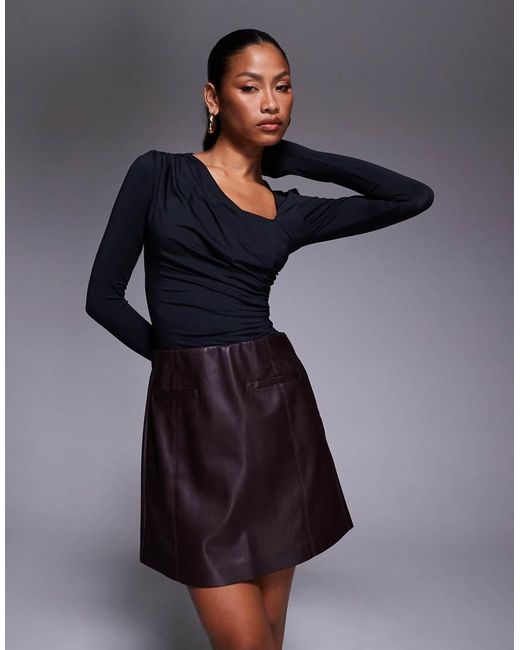 River Island Blue Faux Leather Pocket Detail Mini Skirt