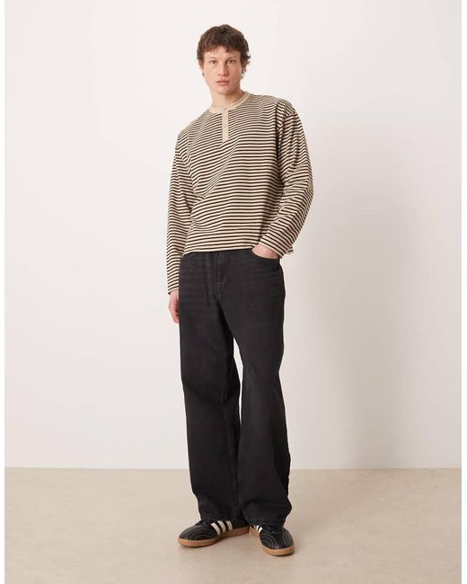 ASOS Natural Heavyweight Boxy Oversized Long Sleeve T-shirt With Henley Neck for men
