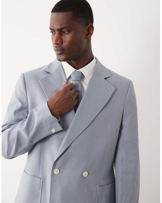 ASOS Blue Slouchy Double Breasted Suit Jacket for men